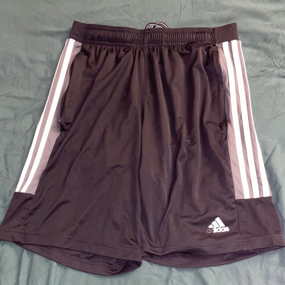 adidas Black Athletic Shorts with White Side Stripes